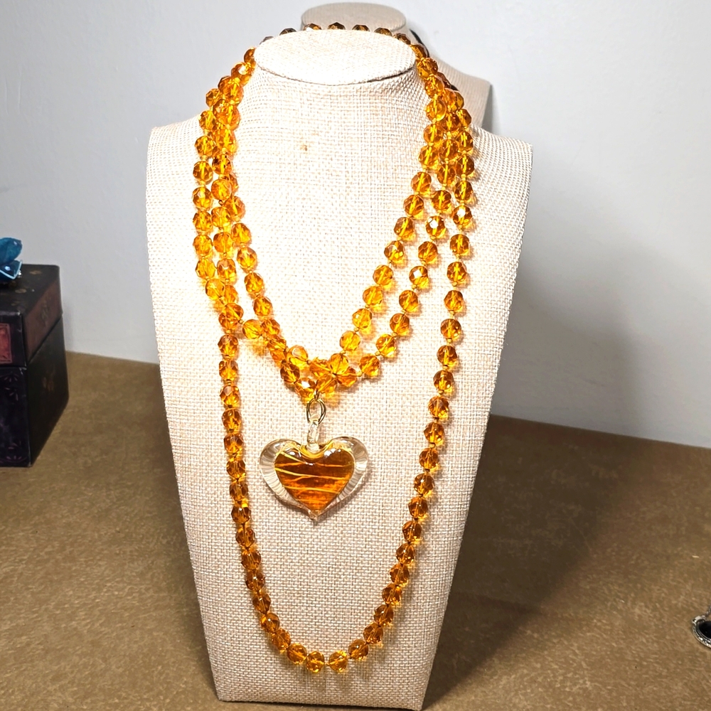 Art Deco Czech Crystal Yellow Glass Necklace